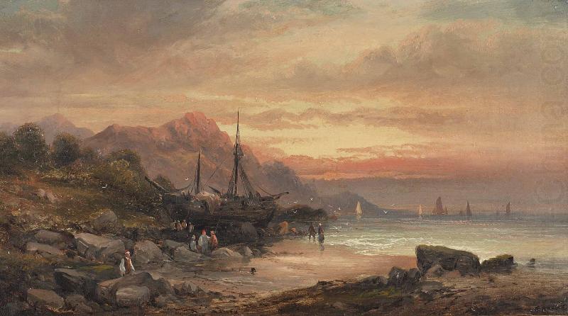William Tomkins Coastal scene with islet and fishing folk china oil painting image